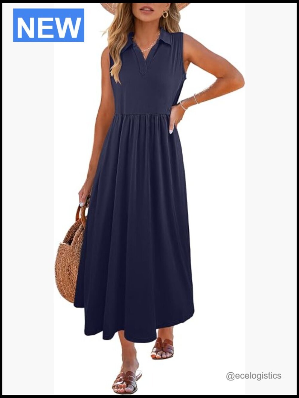 Sleeveless V Neck Maxi Dress Flowy A-Line Beach Casual Summer Travel
